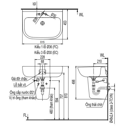 Lavabo Inax Treo Tường L-298VEC/VFC/BW1, bảo hành chính hãng 02 năm