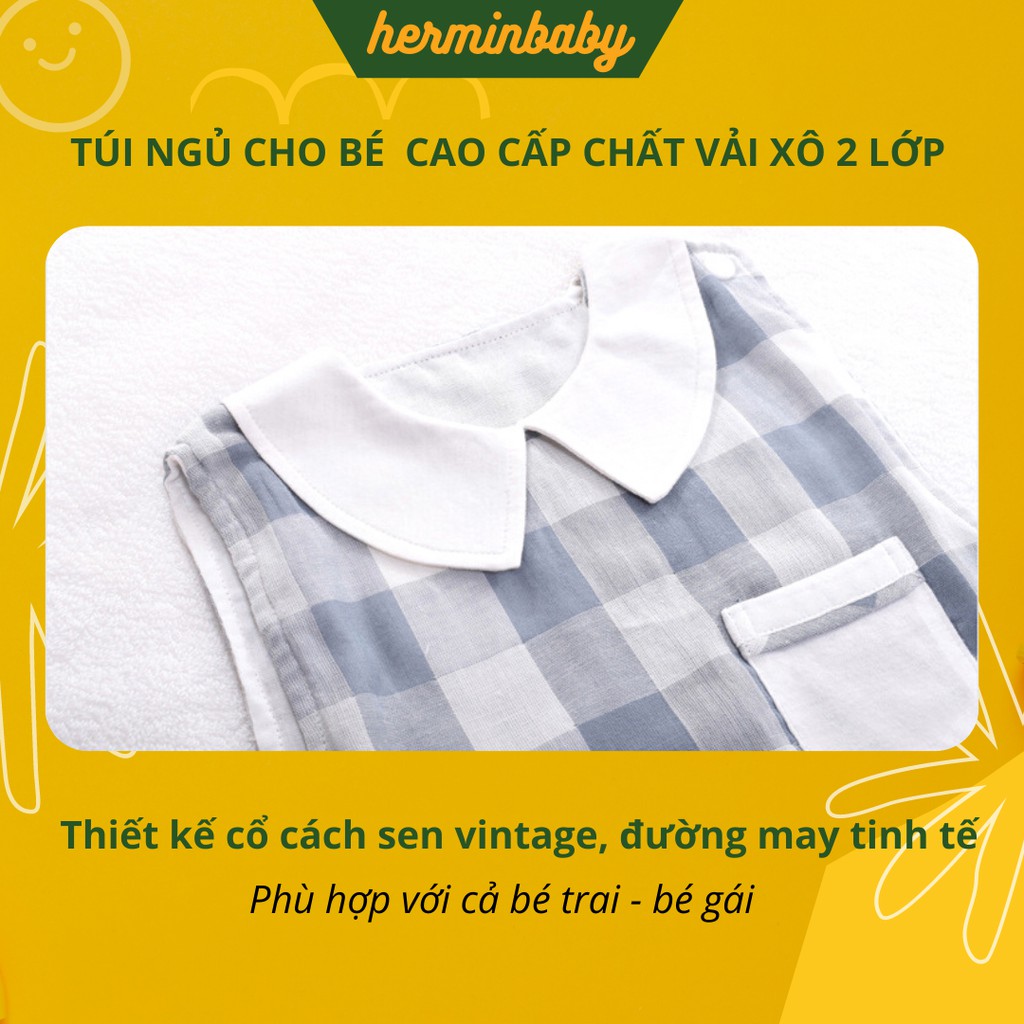 (Size 3M-4Y) Túi ngủ cho bé CHẤT XÔ CAO CẤP 2 LỚP mềm thoáng phong cách Hàn quốc vintage dễ thương