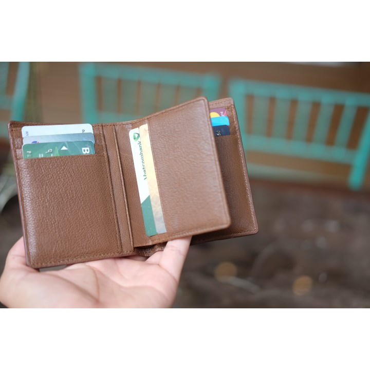 BOM- Ví da nam da dê thật dáng đứng màu vàng bò IQ566-20