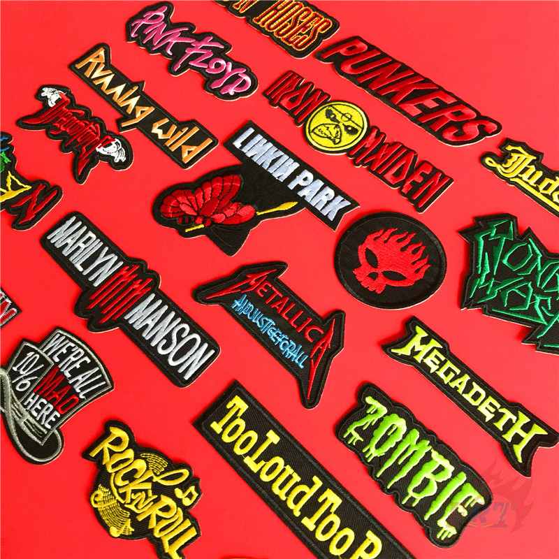Miếng vá ủi thêu trang trí thủ công phong cách hip hop hình tên ban nhạc Rock N Roll 04