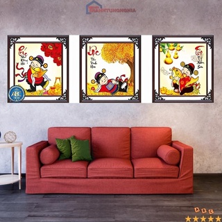 Tranh đính đá DF299 VS112 (1m34 x 50cm), tranh thêu phúc lộc thọ thần tài LV3572 88813 (1m24 x 43cm)