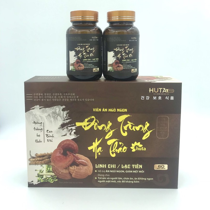 Viên ăn ngủ ngon Đông Trùng Hạ Thảo HUTA bồi bổ cơ thể hộp 2 lọ 60 viên