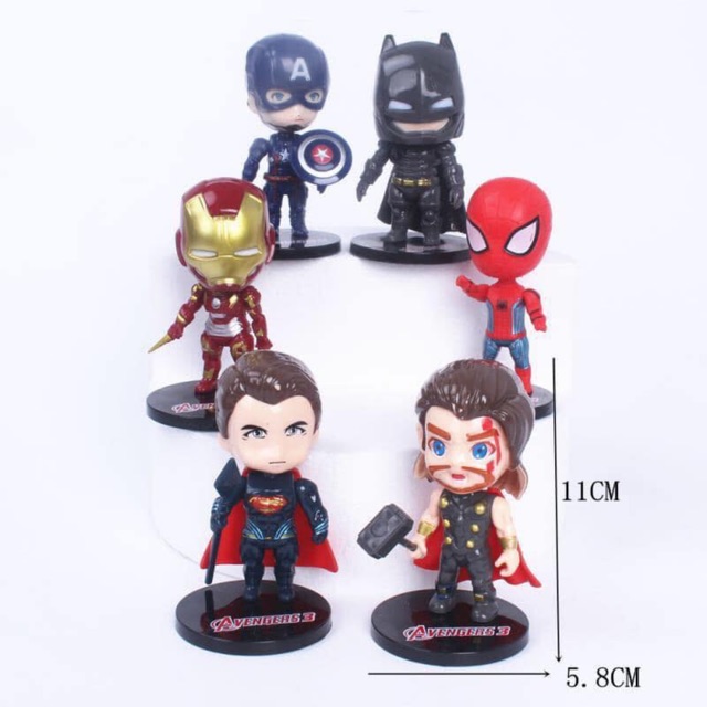 Bộ 6 mô hình siêu anh hùng Marvel Avengers, siêu nhân trang trí bánh kem