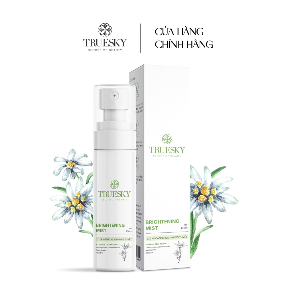 Xịt khoáng hoa nhung tuyết Truesky Brightening Mist giúp dưỡng ẩm và cân bằng độ pH da 100ml