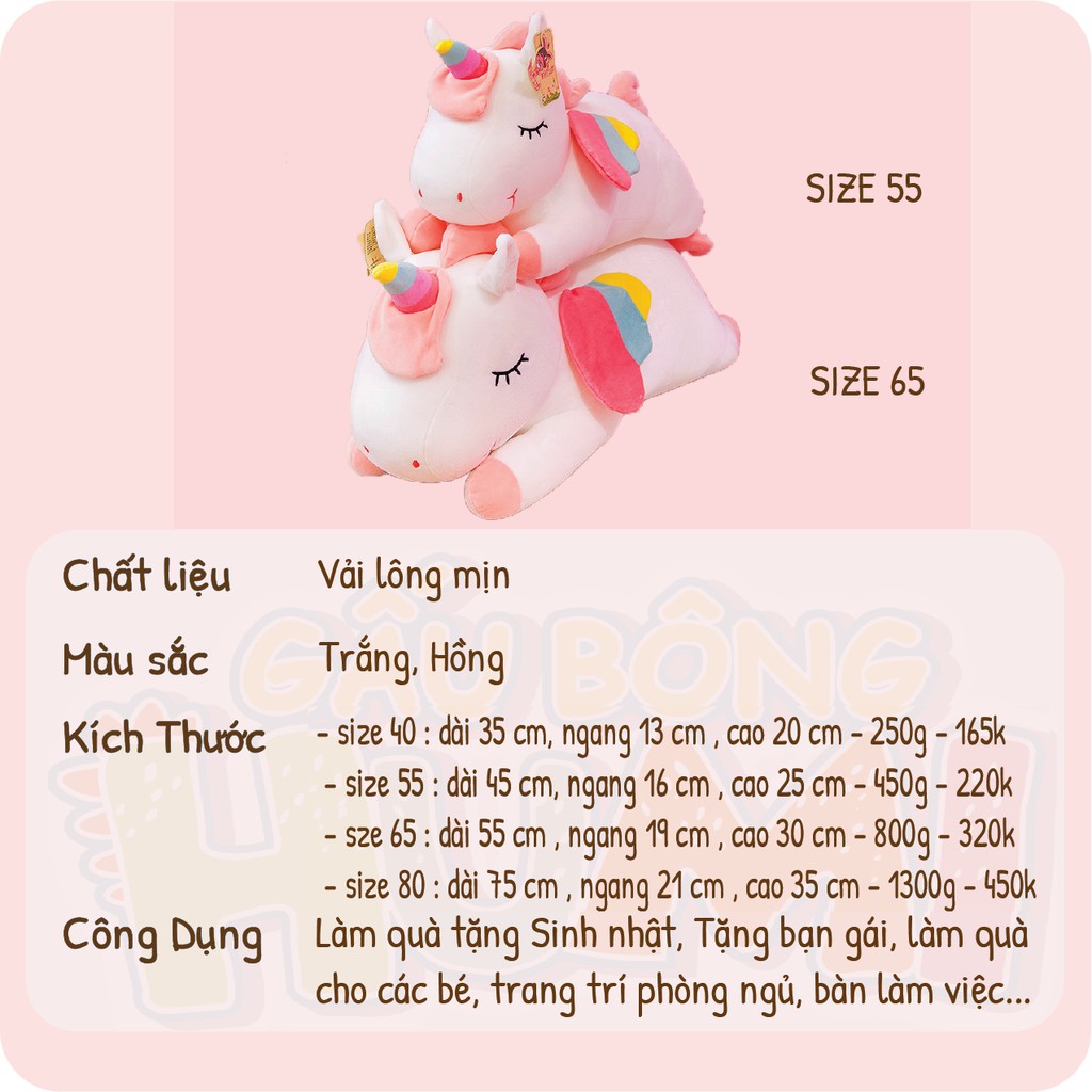 Gấu Bông Ngựa 1 Sừng Unicon To Hình Thú Dễ Thương Cao Cấp Giá Rẻ Size 40 - 80