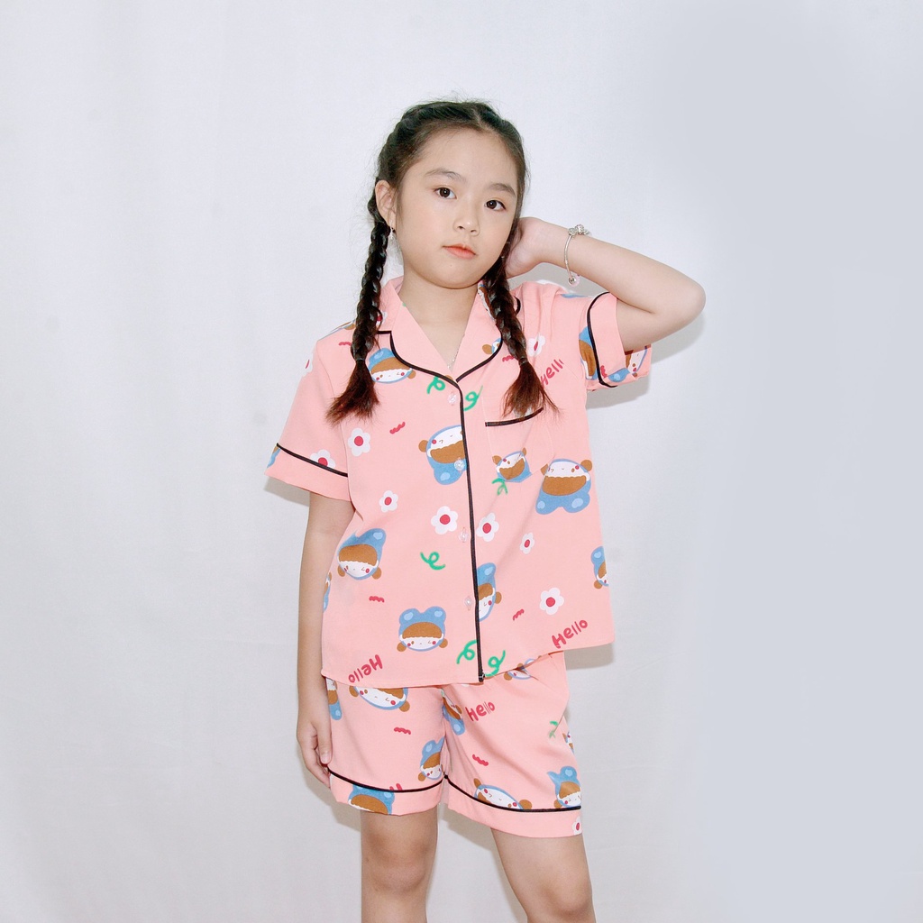 Bộ đồ ngủ pijama bé gái MÀU HỒNG HELLO  - Vải lụa mềm mại,nhẹ nhàng, mang lại cho bé cảm giác cực  thoải mái