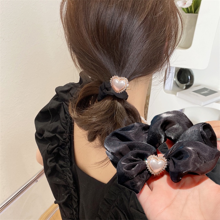 Dây Buộc Tóc Đuôi Ngựa Cỡ Lớn In Họa Tiết Trái Tim Đính Ngọc Trai Thời Trang Cho Nữ