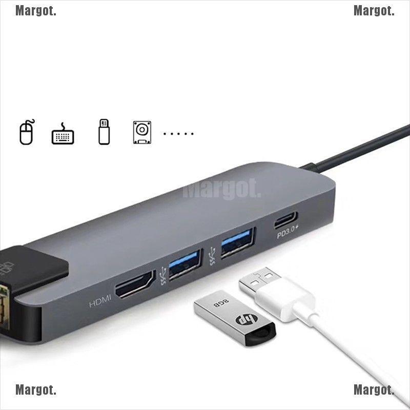 Bộ Chuyển Đổi 5 Trong 1 Chuyển Đầu Usb Type C Sang Hdmi 4k /USB / Cổng Mạng Gigabit Ethernet Rj45