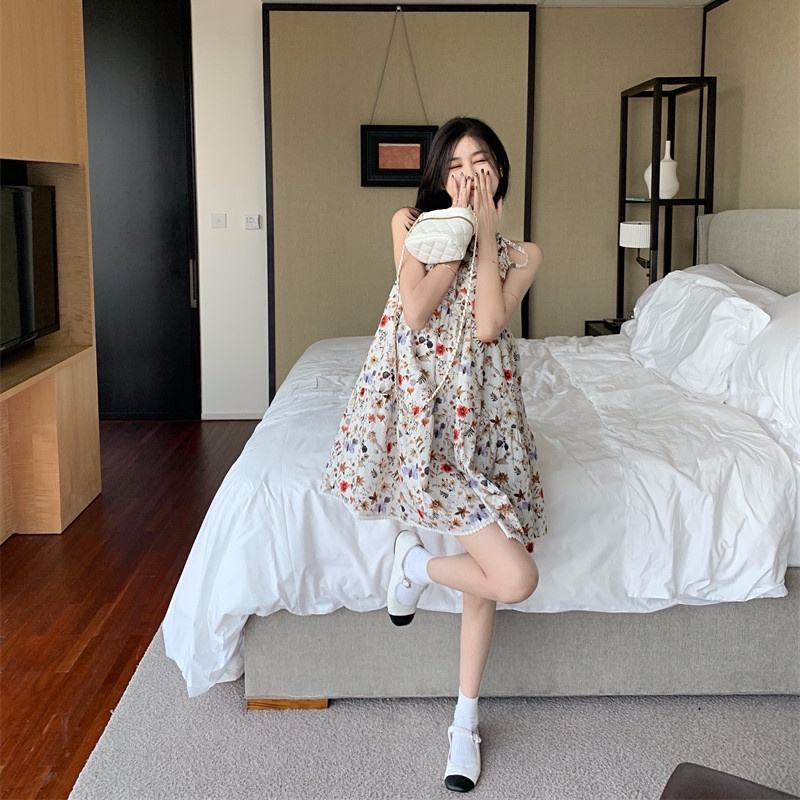 Đầm Chữ A Hai Dây Dáng Rộng Họa Tiết Hoa Thời Trang Mùa Hè Cho Nữ