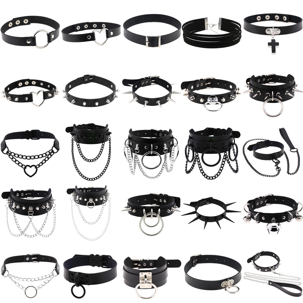 Vòng cổ choker dây nhung đen phong cách Hàn Quốc, Vòng Cổ Choker Da PU Phong Cách Gothic Punk Cá Tính