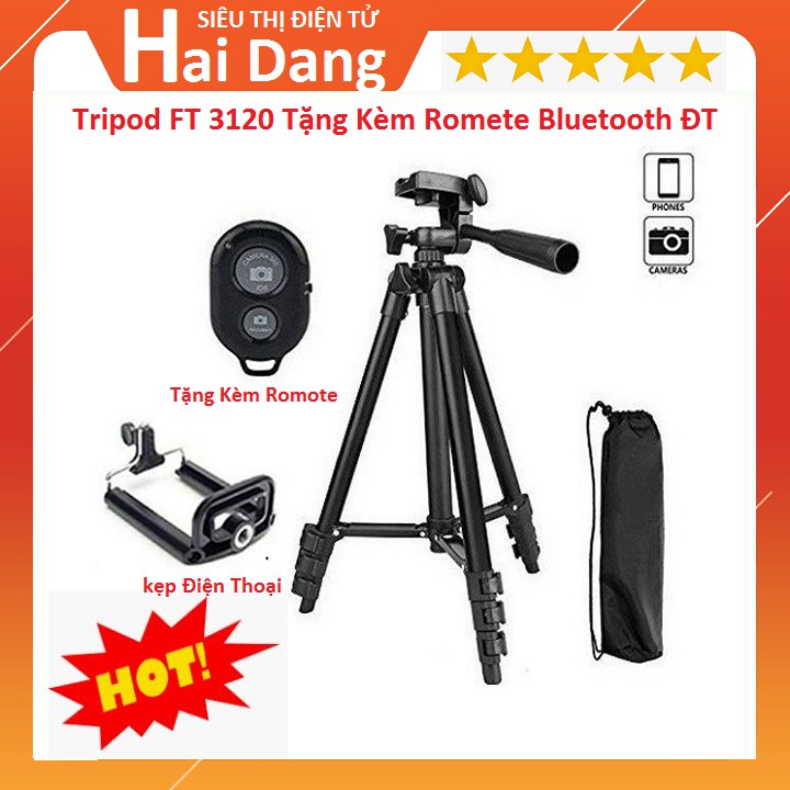 Tripod, Giá Đỡ Điện Thoại Máy Ảnh Tặng Remote Bluetooth Kẹp Điện Thoại - gậy Chụp Hình TF-3120