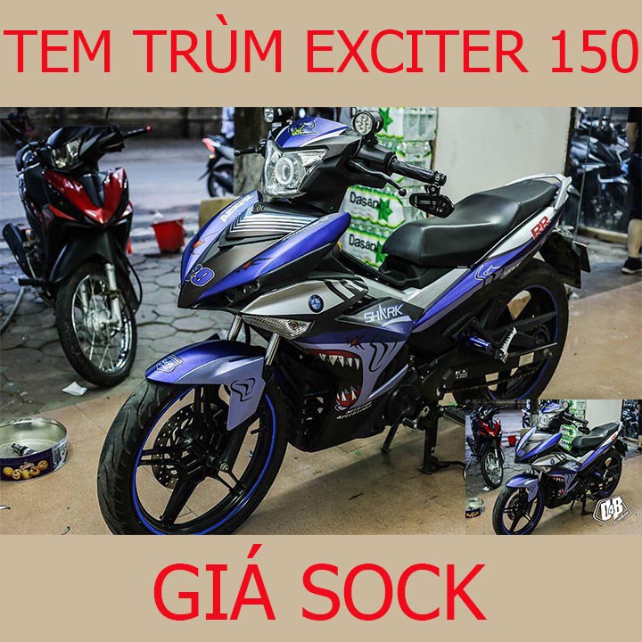 Tem Trùm Xe Exciter 150 ex Xanh Đen Cá Mập