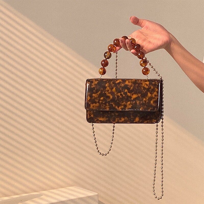 Túi xách JASMIN NOIR bằng da PU cỡ nhỏ phong cách retro phối dây xích