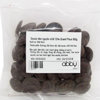 SOCOLA ĐEN NGUYÊN CHẤT 72% GRAND PLACE GÓI 100G