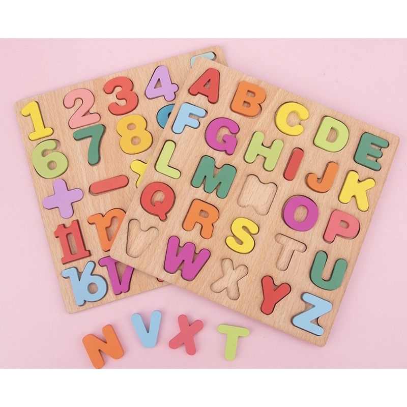 Bảng chữ cái,số và hình khối bằng gỗ nổi cho bé CHÍNH HÃNG, ĐỒ CHƠI THÔNG MINH cho bé phát triển toàn diện VYVU KIDS