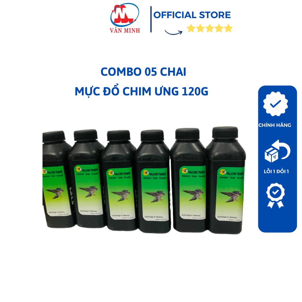 Combo 05 chai mực nạp Falcom  đa năng cho 12A, 35A, 85A, 49A, 53A, 26A, 05A, 78A, 83A, mực đổ Chim Ưng 120g