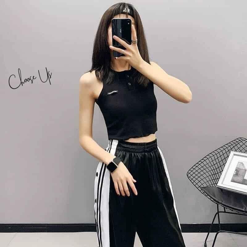Quần ống suông Choose Us cúc bấm, quần ống rộng Choose Us cúc bấm nữ