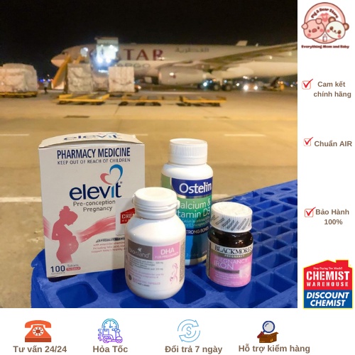 (Có Tem Chemist) Vitamin bầu, Combo 4 vitamin bầu Elevit bầu Sắt DHA Canxi D3 bộ tứ siêu đẳng cho mẹ Bầu