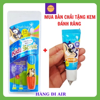 Bàn chải điện trẻ em brush baby kidzsonic, bàn chải điện cho bé 3 tuổi đến 6 tuổi kèm 2 đầu bàn chải