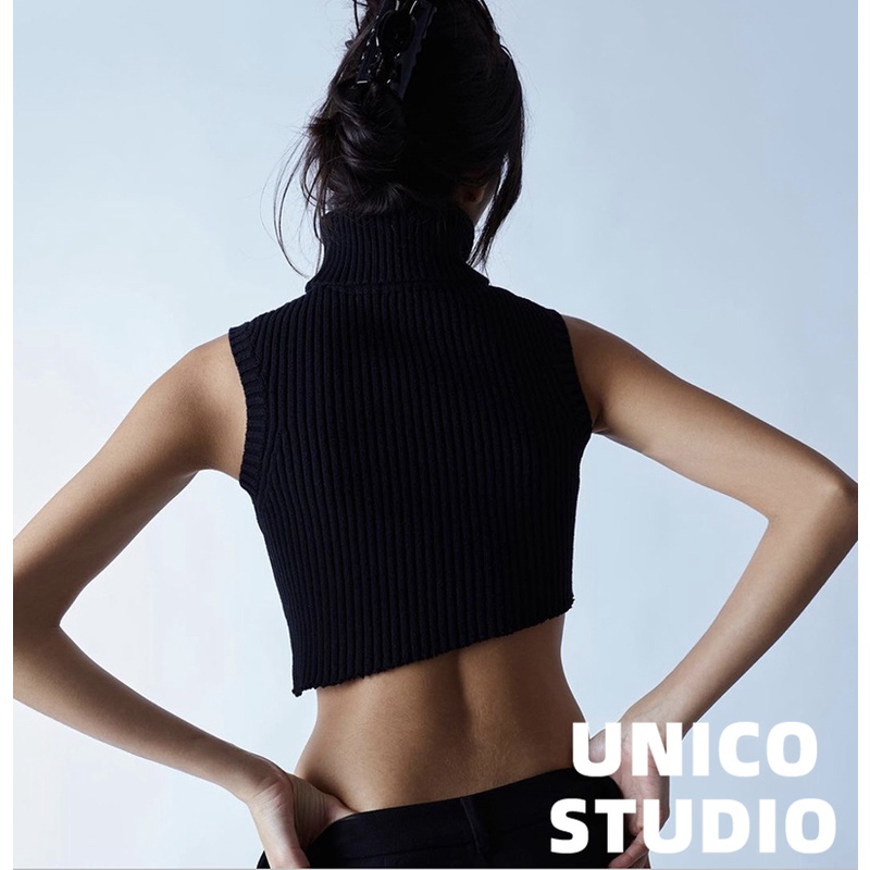 Áo dệt kim không tay cổ lọ màu sắc đơn giản thời trang cho nữ