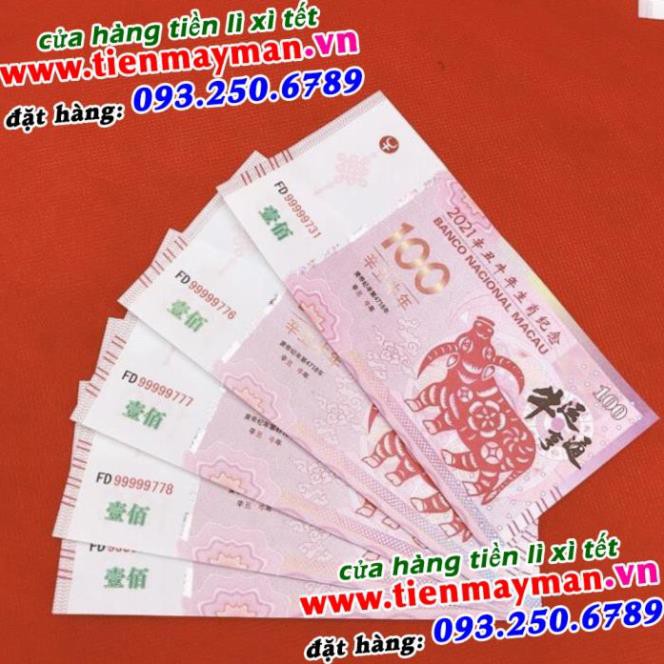 [RẺ HƠN] [ TIỀN LÌ XÌ 2021] Tiền Con Trâu 100 Macao Patacas Lưu Niệm 2021