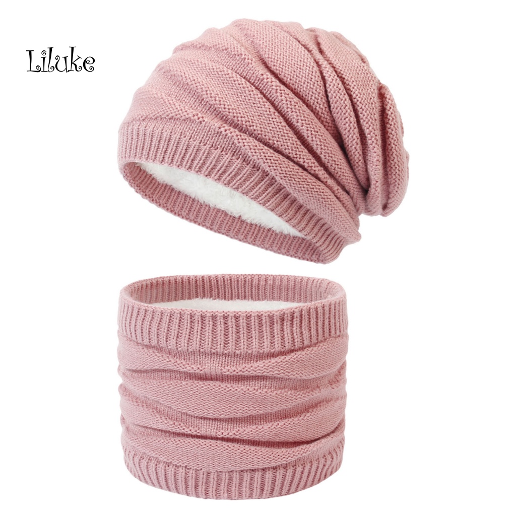 1 Bộ Mũ Len Dệt Kim Giữ Ấm Cổ Màu Sắc Đơn Giản Cho Nữ