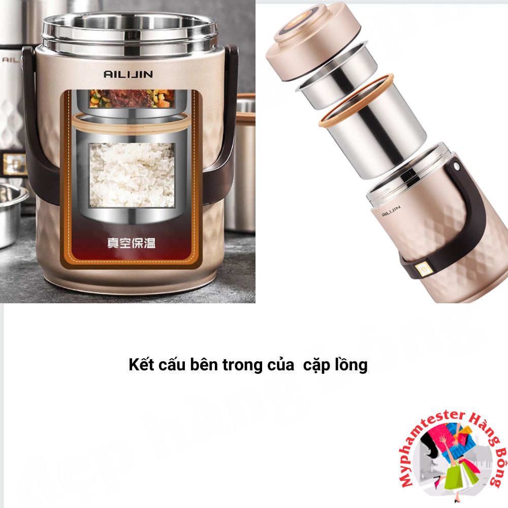 Cặp lồng inox cao cấp AILIJIN giữ nhiệt, chống tràn
