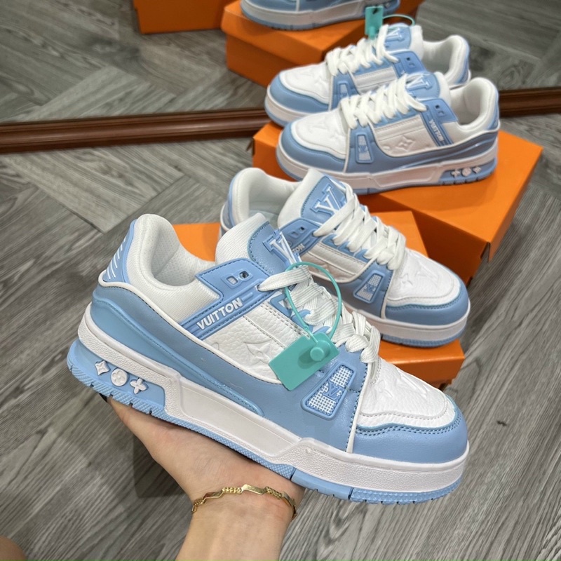 Giày louis vuiton xanh lá full box bảo vệ ,hồng,đen,xanh bò mới, giày LV các màu mới