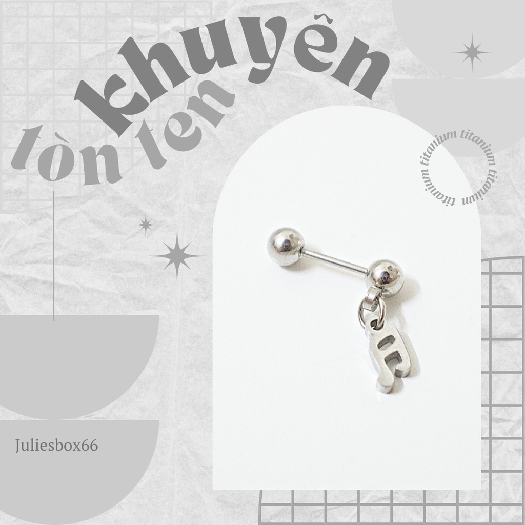 [1 Chiếc] Khuyên Tai 2 Đầu Bi Có Charm Nốt Nhạc Màu Bạc Thép Y Tế Titan Thép Không Gỉ Cá Tính Phong Cách Nam Nữ