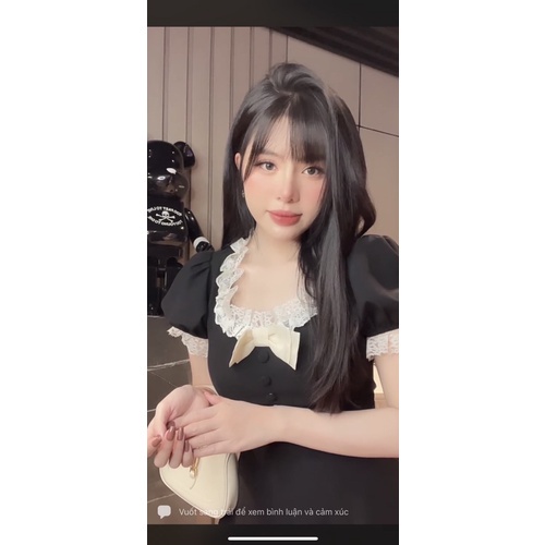 [ 𝐅𝐑𝐄𝐄 𝐒𝐇𝐈𝐏 ] VÁY ĐEN CỔ PHỐI REN NƠ TRẮNG SANG CHẢNH