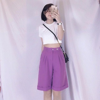 Quần ngố tây Uzzang siêu hot trend, lưng cao, ống rộng, chất quần tây