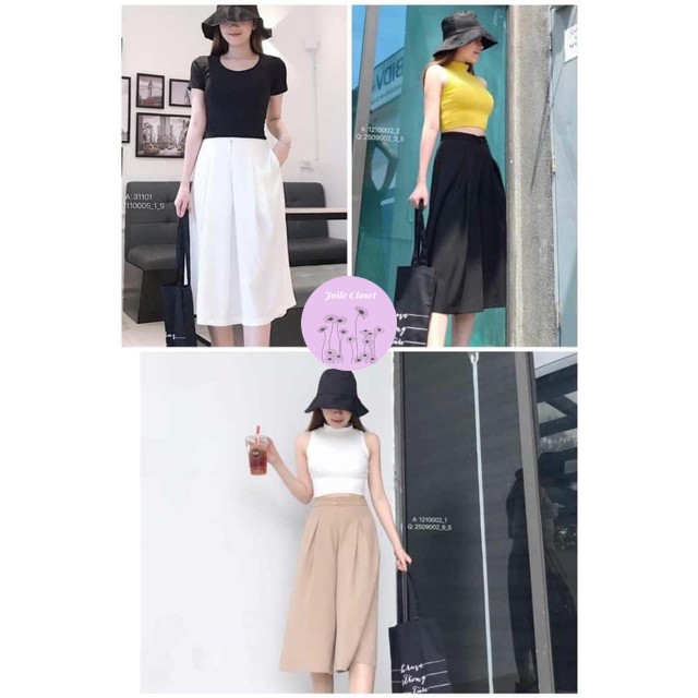 Quần Ống Rộng Đũi Suông Xếp Ly Dáng Lửng