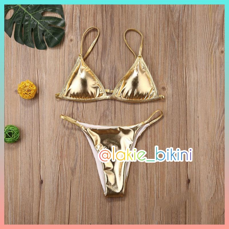 Lakie_bikini: Bikini 2 Mảnh Nhũ Bóng Gọng Nâng Ánh Bạc Đồng Siêu Sexy Tây Eo Cao