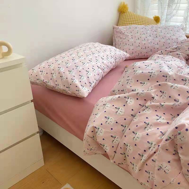[Tặng vỏ gối ôm] Bộ 4 món chăn ga gối Cotton Living Gấu nhỏ lãng mạn nhập khẩu cao cấp