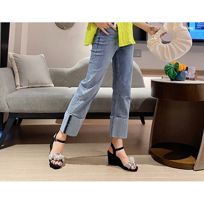 Sandal đế xuồng nơ đá gót cao 8cm size 34/40   220621