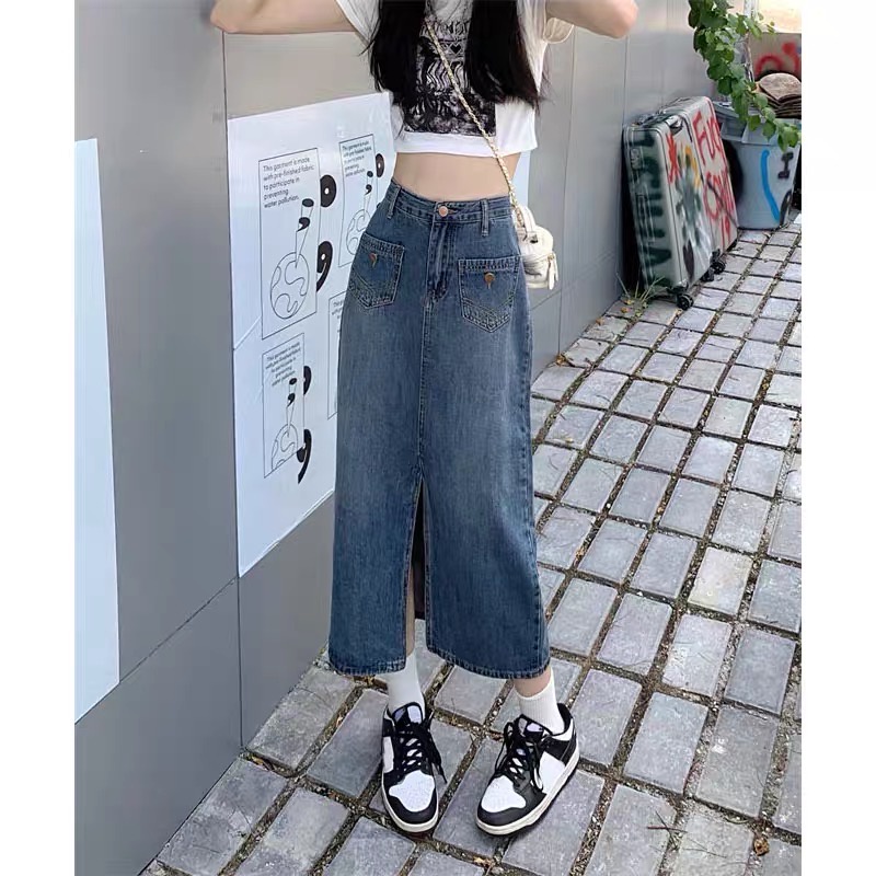 CHÂN VÁY JEAN DÀI XẺ TRƯỚC
