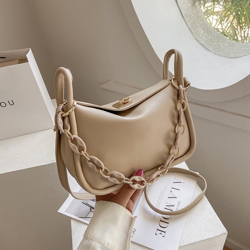 Túi đeo dưới cánh tay Màu Trơn Phối Dây Xích Phong Cách Phương Tây Thời Trang Mùa Hè Cho Nữ 2021