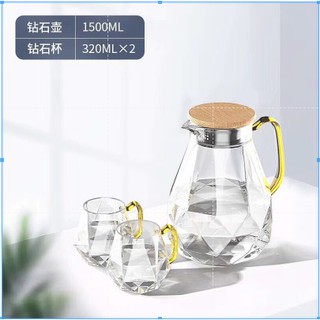 Bộ bình đựng nước 6 cốc thủy tinh quai vàng cao cấp