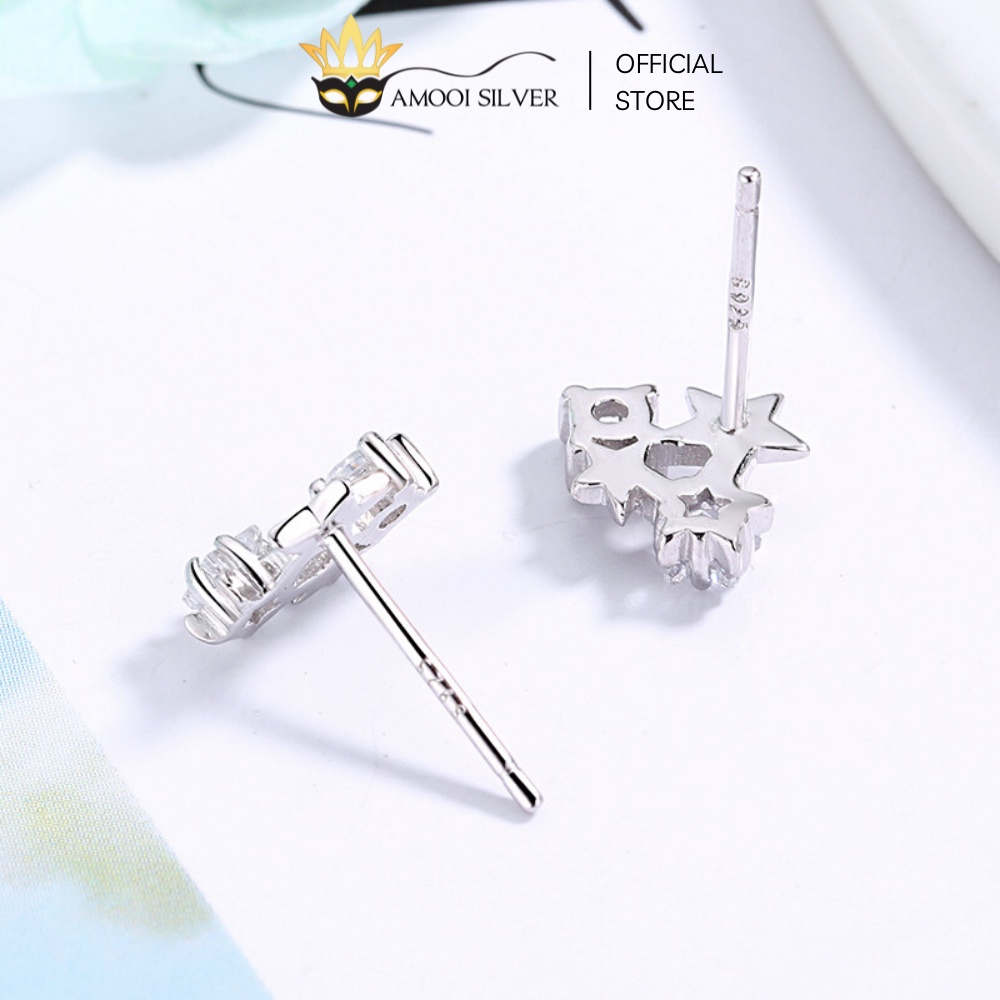 Bông Tai Bạc S925 Mẫu Sao Tứ Hùng Đính Đá Sang Trọng - Amooi Silver AB65