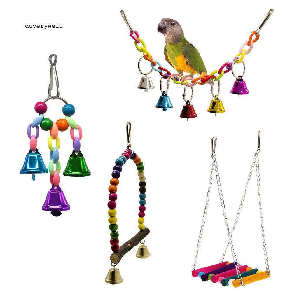 Set 4 đồ chơi treo thiết kế nhiều màu bắt mắt sống động cho chim vẹt