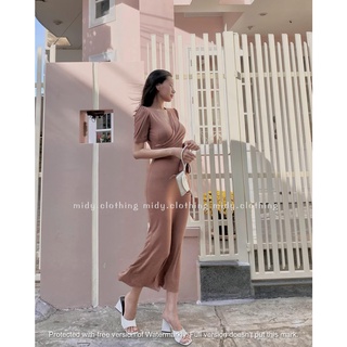 Đầm thun body cổ chéo đuôi cá dáng dài