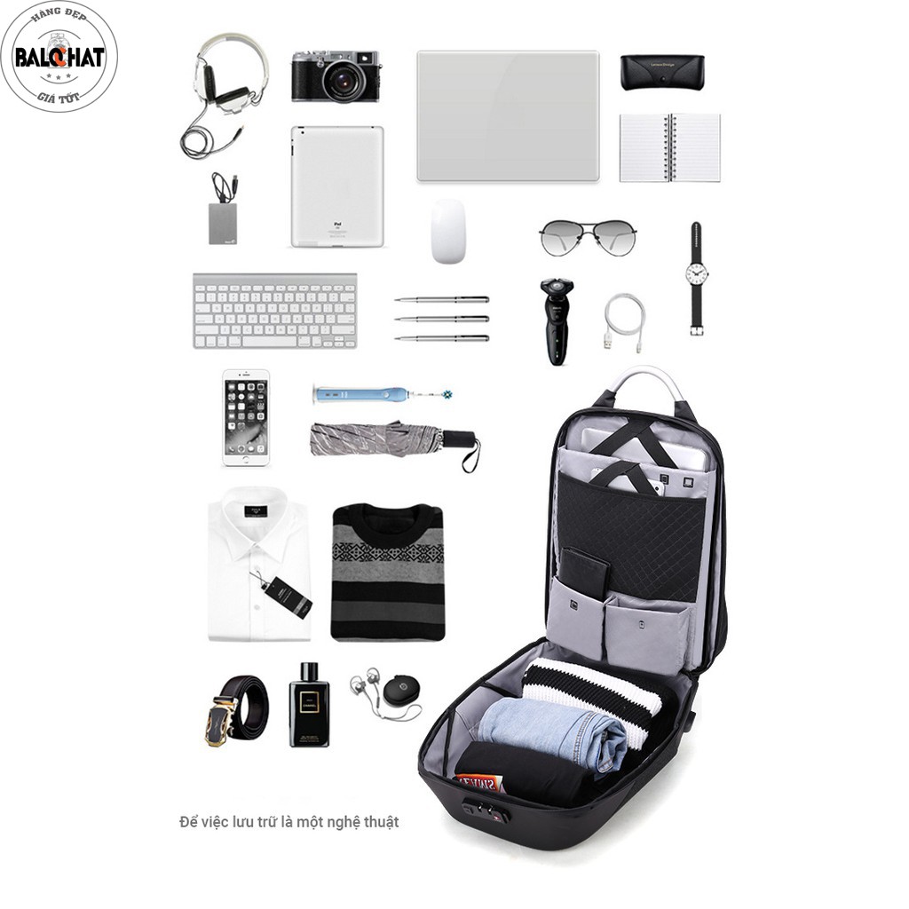 Balo laptop Arctic Hunter B00208 có khóa chống trộm, balo công nghệ chống thấm nước kiểu dáng công sở có cổng sạc USB