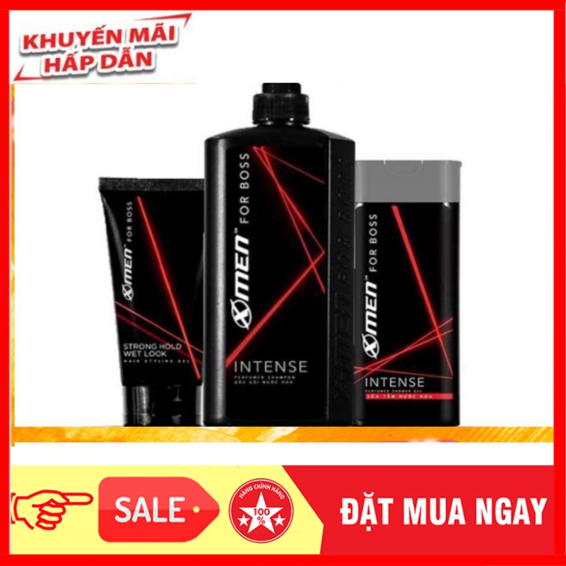 Combo Dầu gội XMen for Boss Intense 650g + Sữa tắm Intense 180g + Gel Strong Hold Wet Look 150g