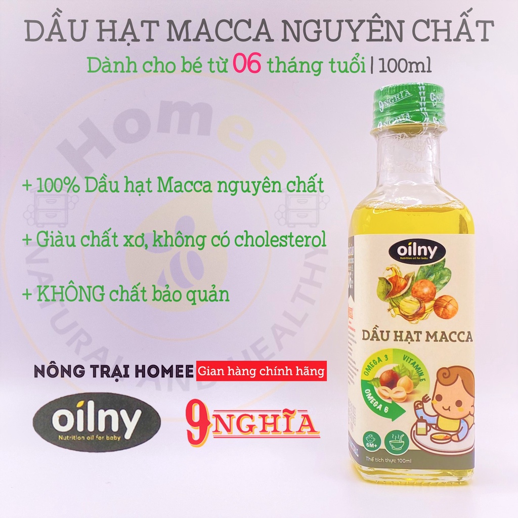 Dầu hạt Macca nguyên chất cho bé ăn dặm OILNY 100ml 9-NGHĨA | Gia vị ăn dặm dành cho bé từ 6 tháng | NÔNG TRẠI HOMEE