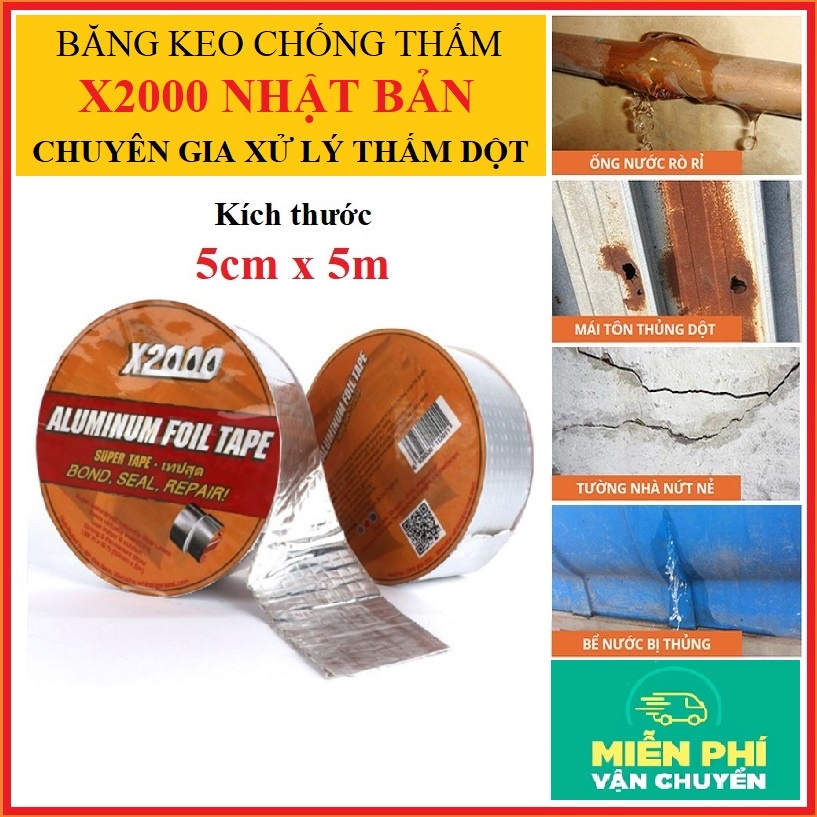 Băng keo chống thấm x2000 băng keo siêu dính Nhật Bản chống thấm dột, dán tường, dán mái tôn, dán ống nước 5cm x 5m