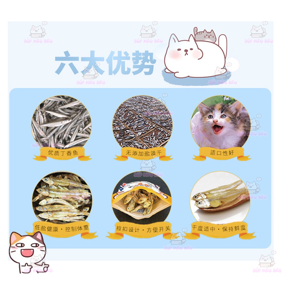 Cá cơm sữa sấy tẩm bơ Qing Dao gói 100gram ăn vặt cho Mèo
