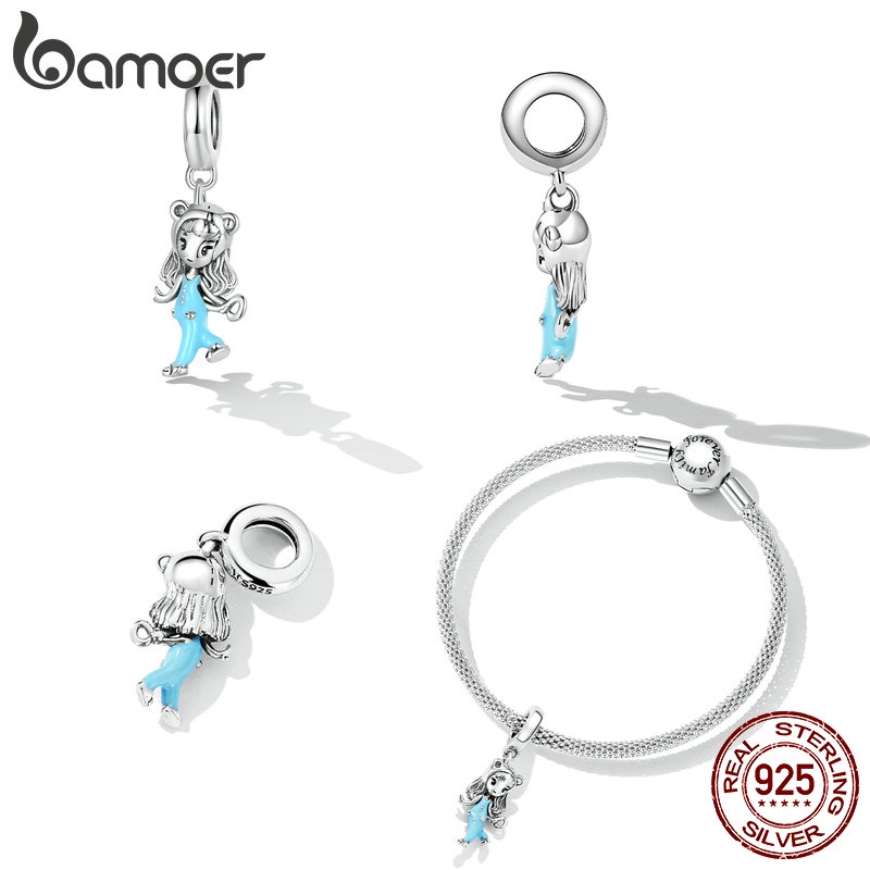 BAMOER Mặt Vòng cổ Bạc 925 Hình Cô Gái Vui Nhộn