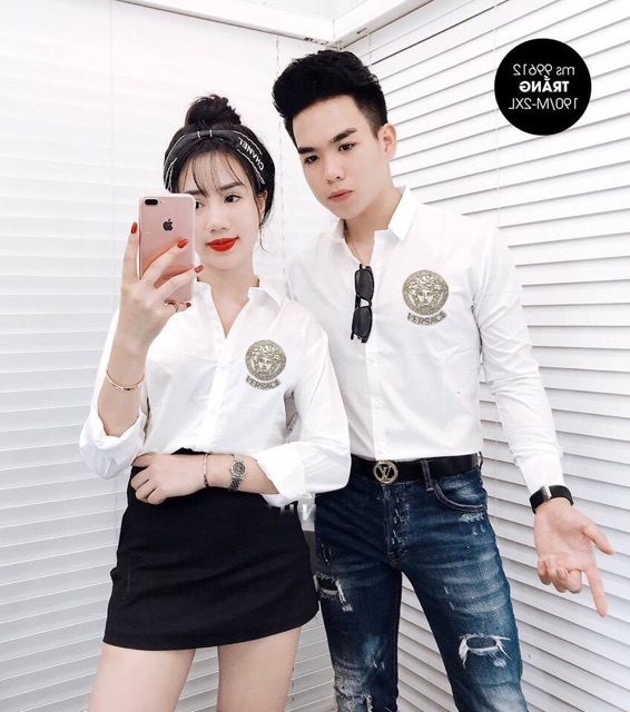 Áo sơ mi cặp thời trang họa tiết logo chữ Ver