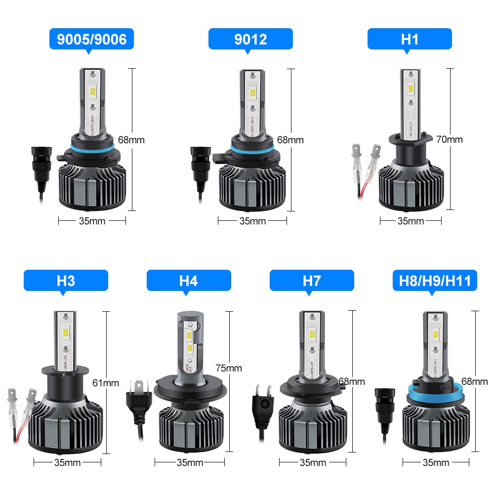 2 Bóng đèn pha xe hơi 12 LED chùm sáng thấp ánh sáng trắng siêu sáng H1 H3 H4 H7 H8 H9 H11 HB3 9005 HB4 9006 9012