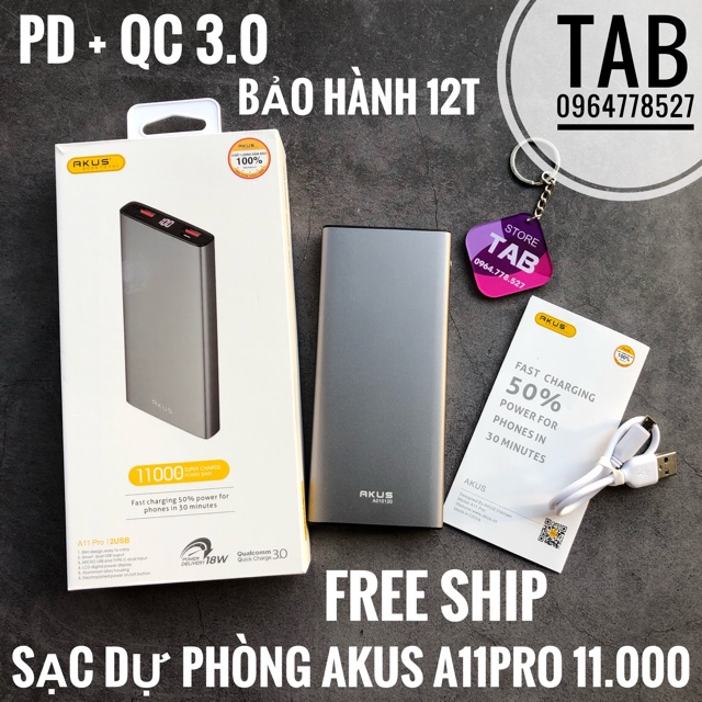 Sạc Dự Phòng Akus A11Pro 11.000mAh - Bảo Hành 12T